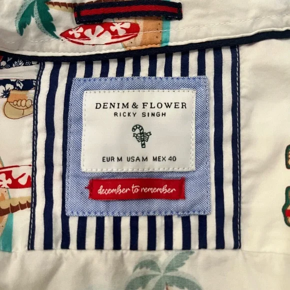 Denim and Flower Santa Beach Short Sleeve Button Up Shirt Men’s Size M | Surfing - Picture 4 of 5